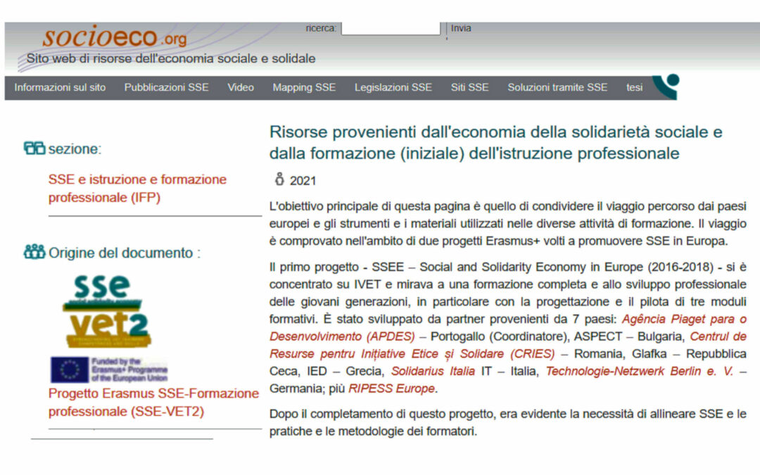 Formazione Professionale ed Economia Solidale- Online i materiali formativi realizzati dal progetto SSE-VET2